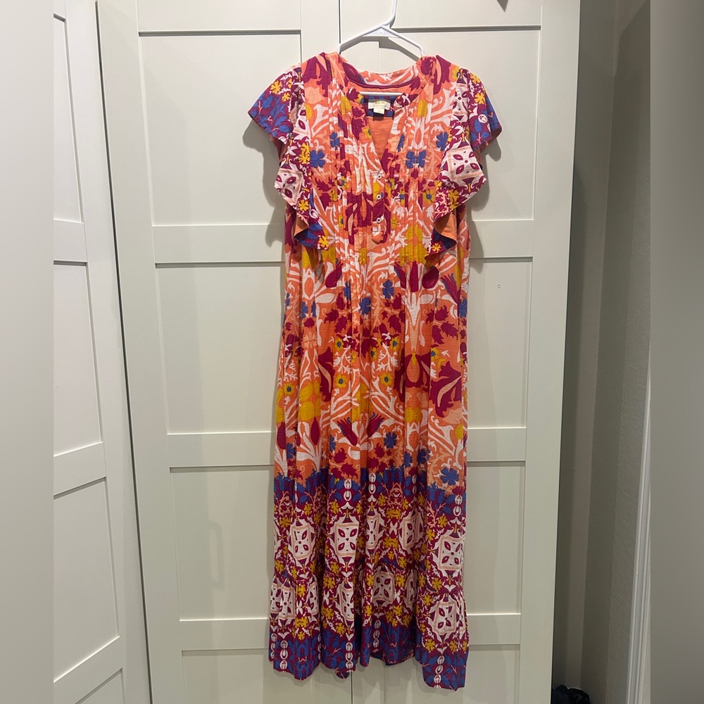 Maeve Vibrant Floral Maxi Dress in Pink and Orange